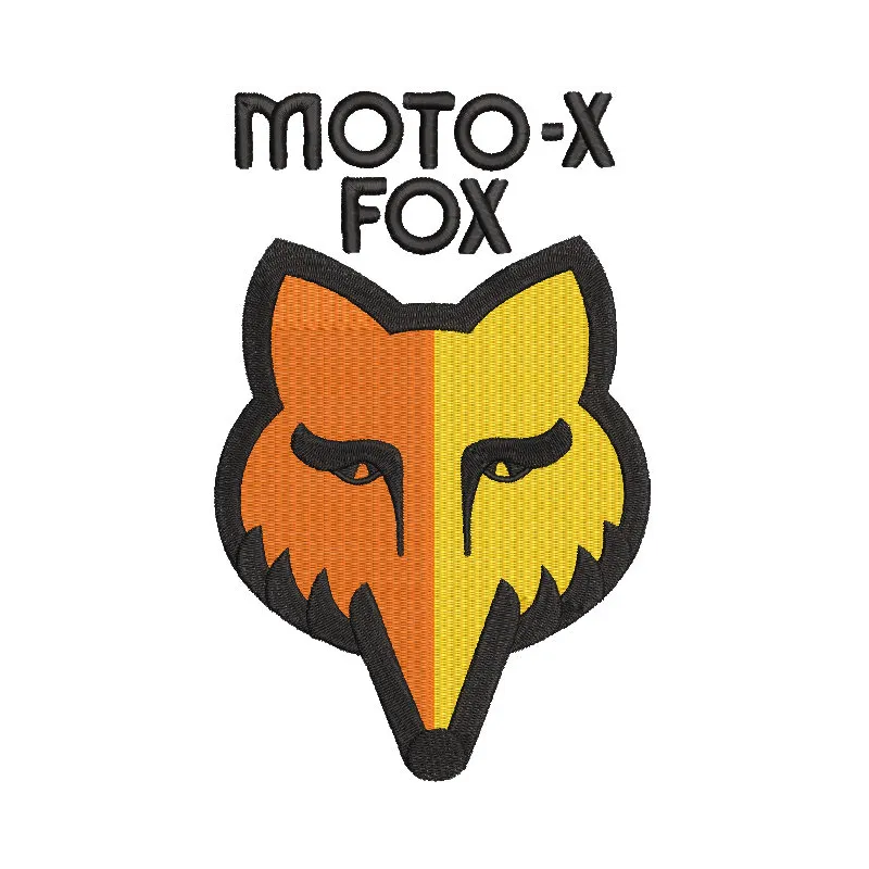 Preview of the Moto-X Fox Head embroidery design featuring bold lines and vibrant colors.