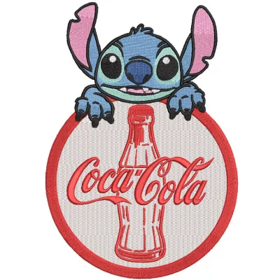 Embroidery design preview of a Coca Cola stitch pattern featuring vibrant colors and detailed stitching.