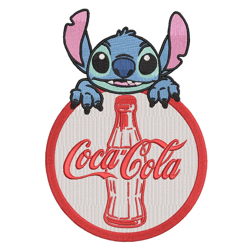 Embroidery design preview of a Coca Cola stitch pattern featuring vibrant colors and detailed stitching.