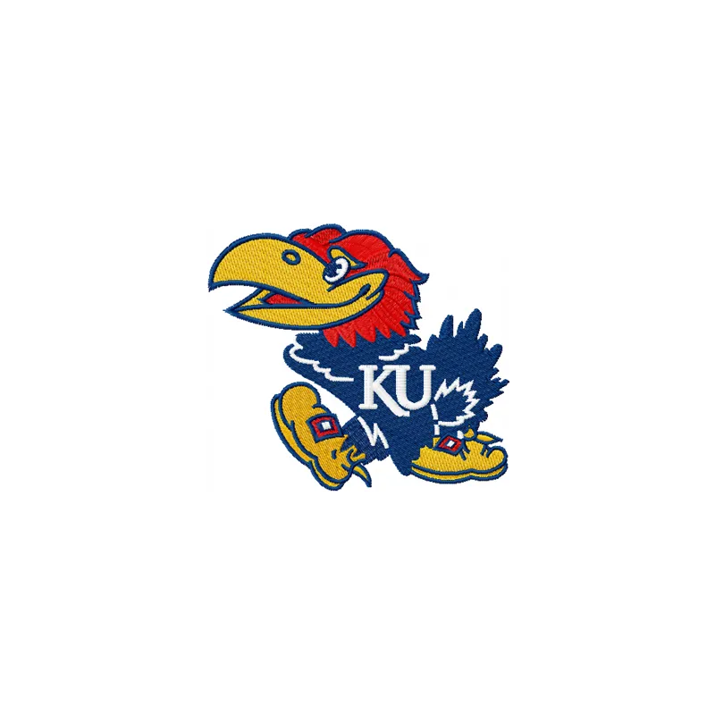 Kansas Jayhawks embroidery design showcasing the iconic logo, perfect for stitching on apparel or accessories.