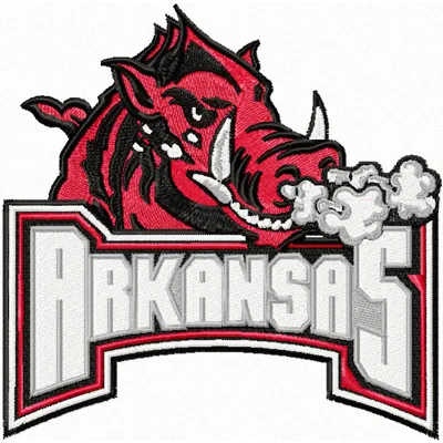 University of Arkansas logo embroidery design featuring the Razorbacks, ideal for stitching on apparel and accessories.