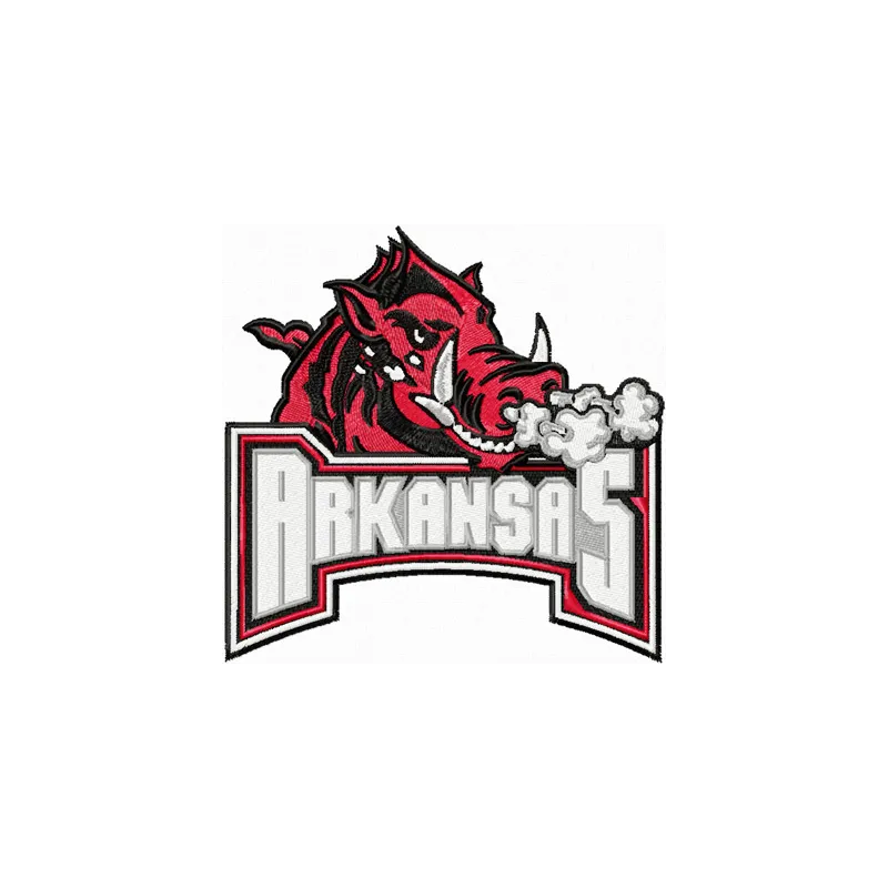 University of Arkansas logo embroidery design featuring the Razorbacks, ideal for stitching on apparel and accessories.