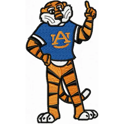 Aubie Auburn logo embroidery design showcasing a spirited mascot for Auburn University on a fabric background.