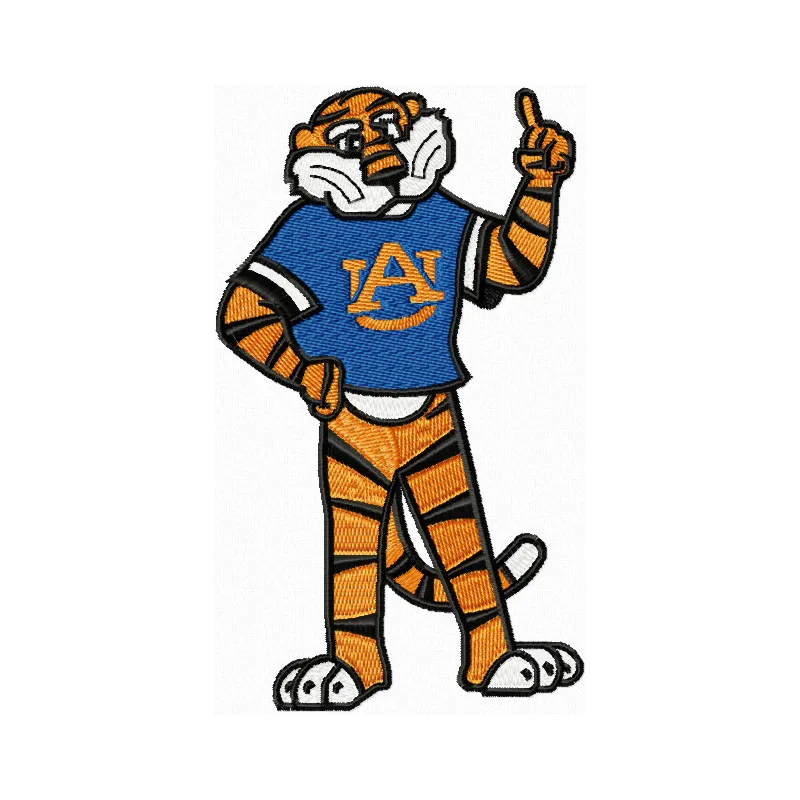 Aubie Auburn logo embroidery design showcasing a spirited mascot for Auburn University on a fabric background.