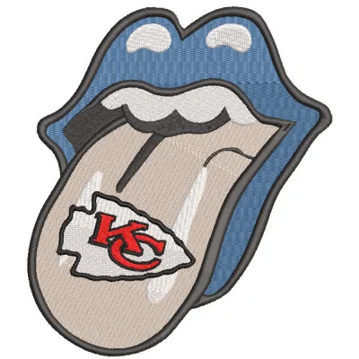 Kansas City Chiefs lip embroidery design preview featuring vibrant colors and detailed stitching.