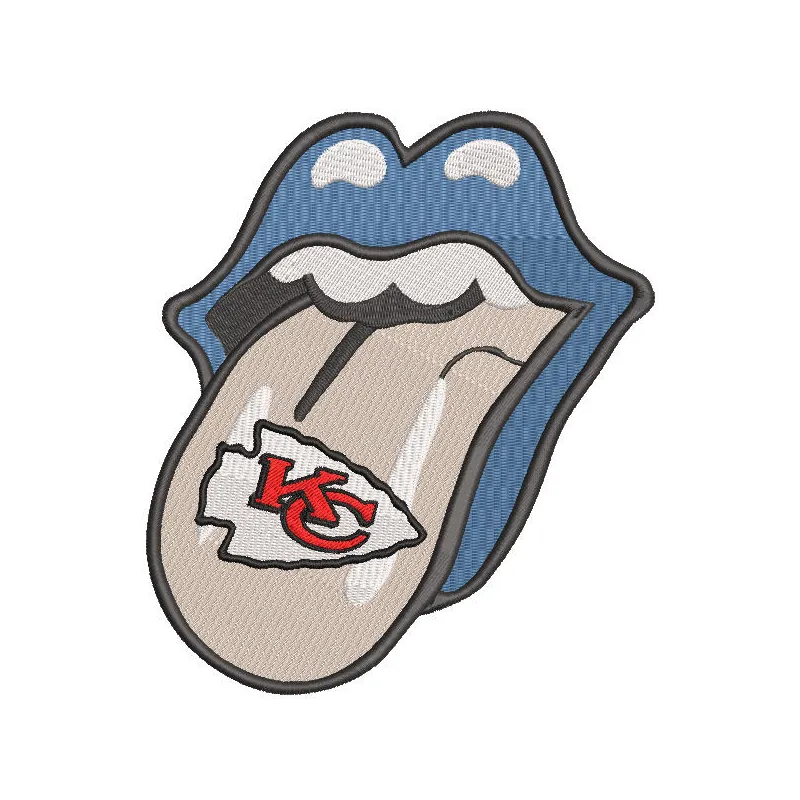 Kansas City Chiefs lip embroidery design preview featuring vibrant colors and detailed stitching.