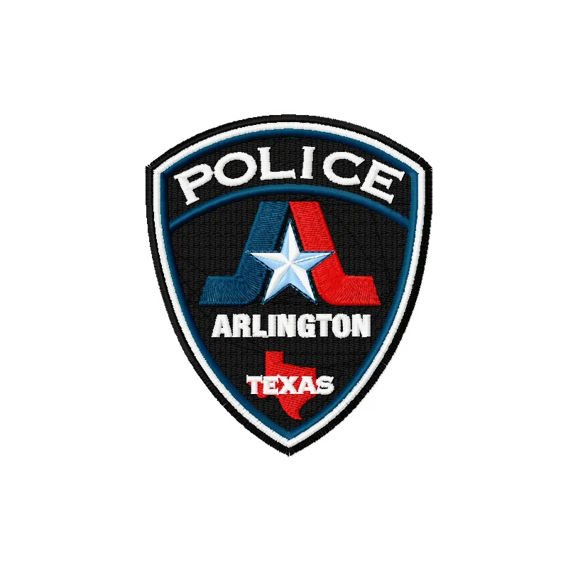 Texas Arlington police department badge embroidery design showcasing intricate stitching patterns for uniform embellishments.