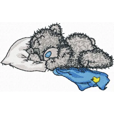 Teddy bear sleeping embroidery design showcasing a cozy and adorable stitched motif for various fabric projects.