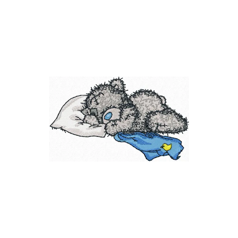 Teddy bear sleeping embroidery design showcasing a cozy and adorable stitched motif for various fabric projects.