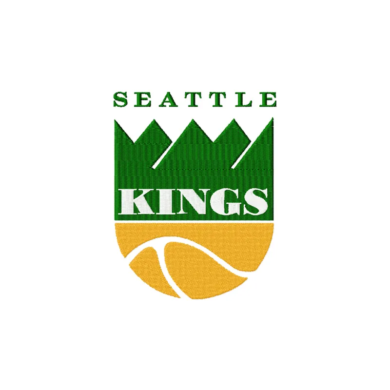 Seattle Kings logo embroidery design showcasing a basketball motif for stitching on apparel and accessories.