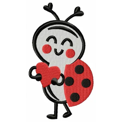 Ladybug with heart embroidery design, showcasing a charming insect theme for creative stitching projects.