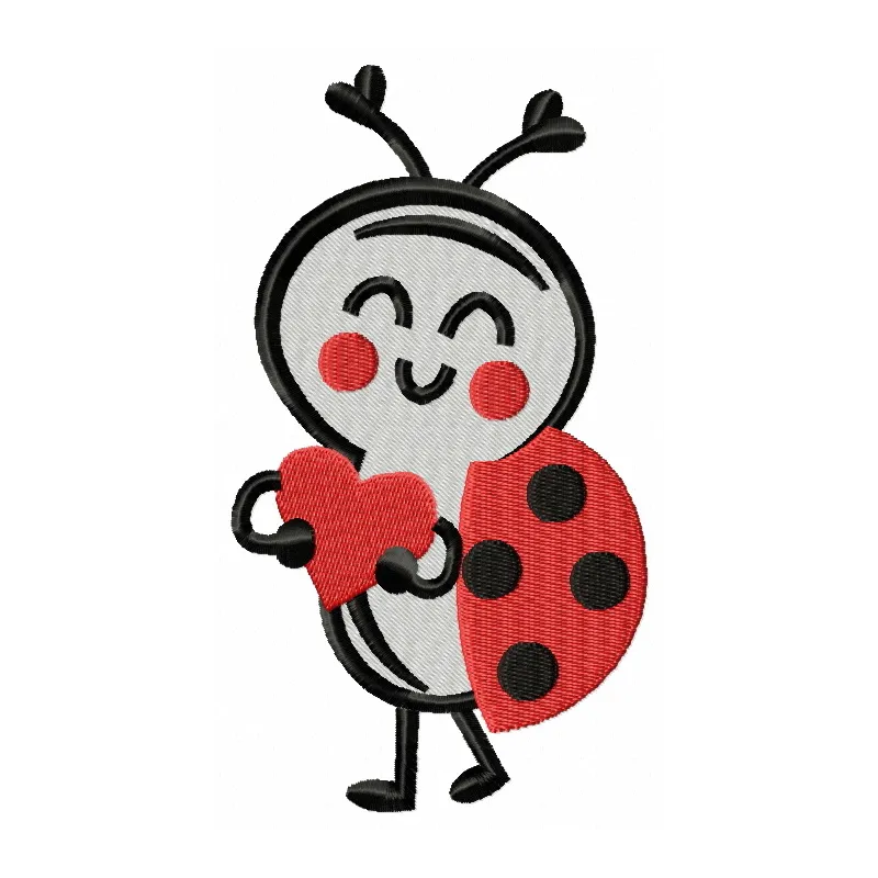 Ladybug with heart embroidery design, showcasing a charming insect theme for creative stitching projects.