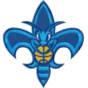 New Orleans Hornet mascot logo embroidery design for sports enthusiasts, ideal for stitching on apparel and accessories.
