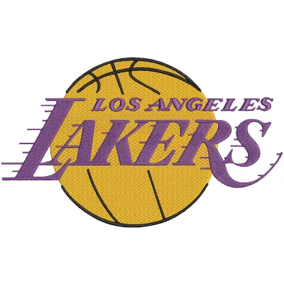 Los Angeles Lakers logo embroidery design showcasing intricate stitching patterns for sports apparel and accessories.