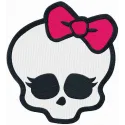 Preview of the Monster High logo 2 embroidery design featuring skull and bones, ideal for custom apparel and accessories.