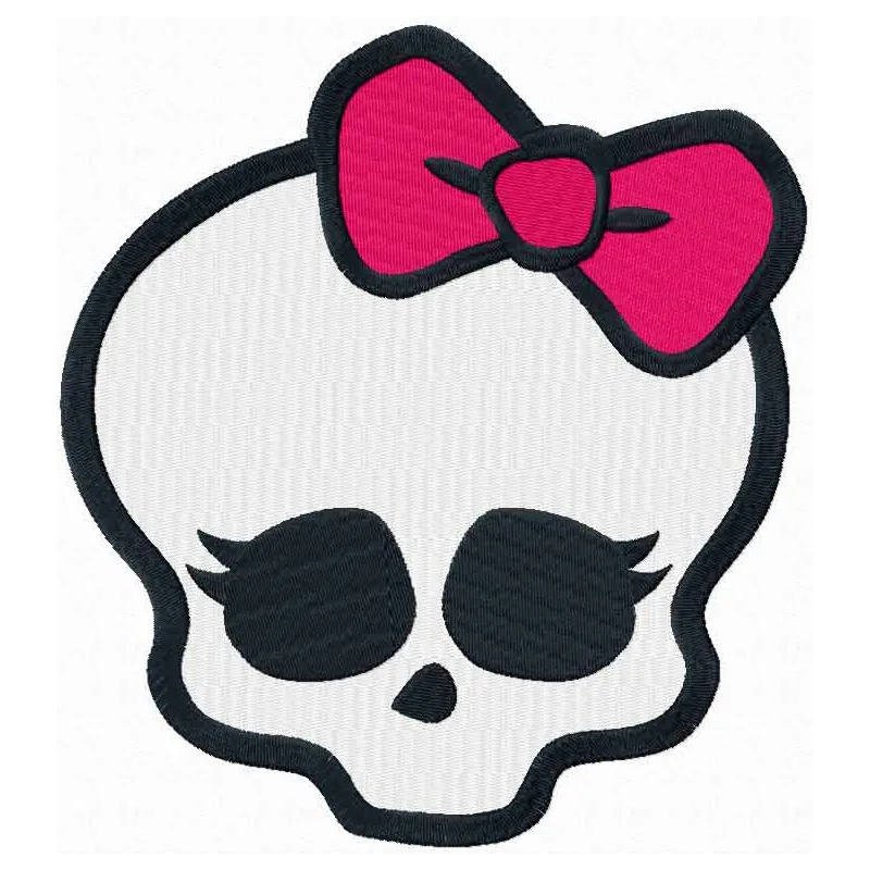 Preview of the Monster High logo 2 embroidery design featuring skull and bones, ideal for custom apparel and accessories.