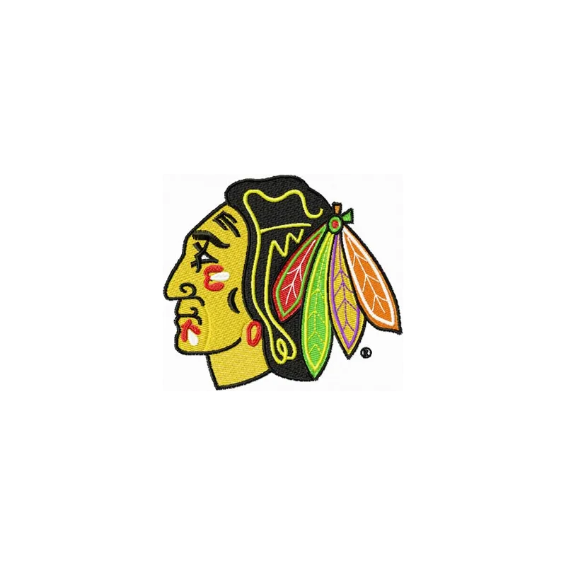Chicago Blackhawks logo embroidery design showcasing intricate details, perfect for stitching on apparel or accessories.