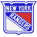 New York Rangers logo embroidery design showcased on a fabric background, highlighting intricate stitching details.