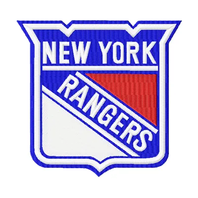 New York Rangers logo embroidery design showcased on a fabric background, highlighting intricate stitching details.