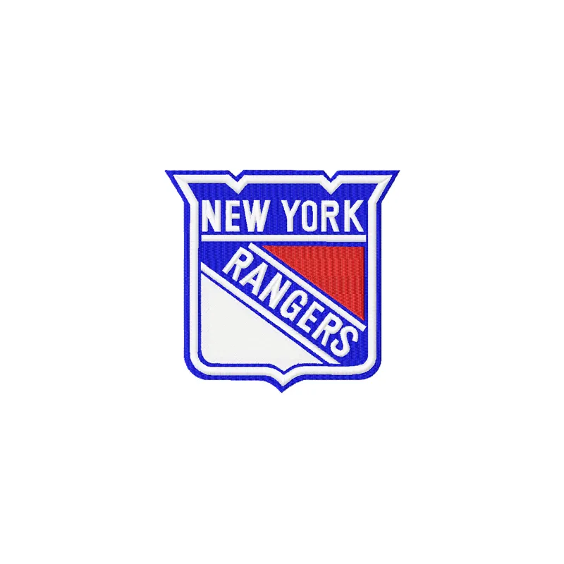 New York Rangers logo embroidery design showcased on a fabric background, highlighting intricate stitching details.