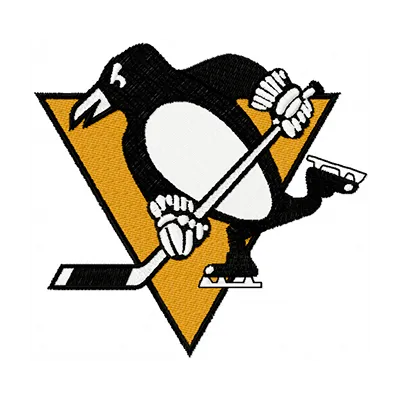 Pittsburgh Penguins logo embroidery design preview showcasing a detailed stitched motif for hockey fans.