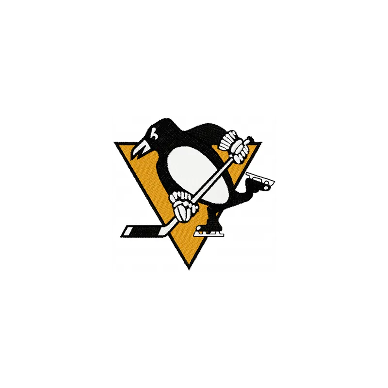 Pittsburgh Penguins logo embroidery design preview showcasing a detailed stitched motif for hockey fans.