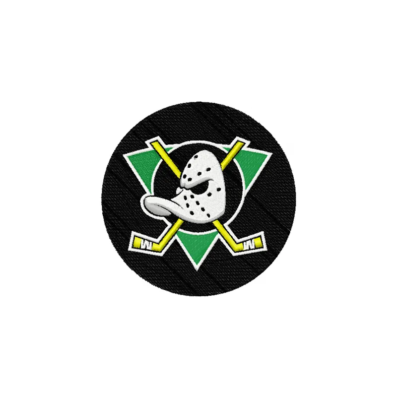 Embroidery design featuring the Anaheim Mighty Duck hockey club logo, perfect for sports-themed projects.