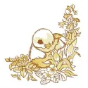 Nestling embroidery design featuring adorable baby birds among floral elements, perfect for stitching on t-shirts and towels.