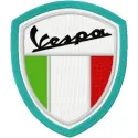 Vespa Shield embroidery design showcasing a classic scooter emblem, ideal for jackets, bags, and apparel.