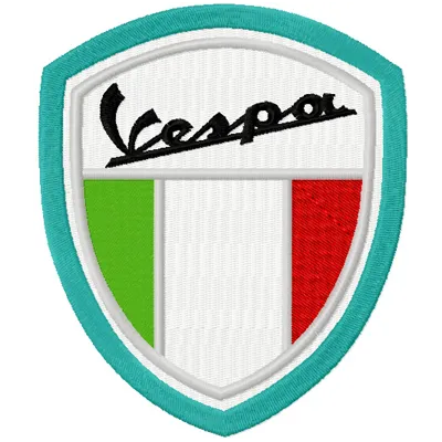 Vespa Shield embroidery design showcasing a classic scooter emblem, ideal for jackets, bags, and apparel.