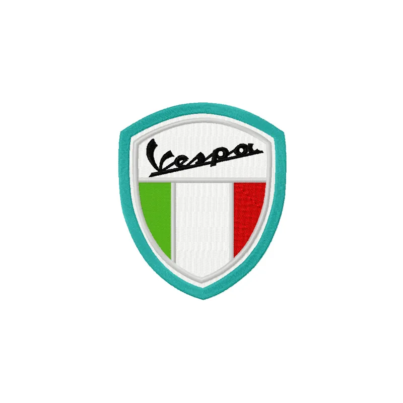 Vespa Shield embroidery design showcasing a classic scooter emblem, ideal for jackets, bags, and apparel.