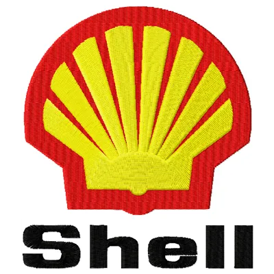 Shell logo embroidery design showcasing intricate stitching patterns for auto and moto enthusiasts.