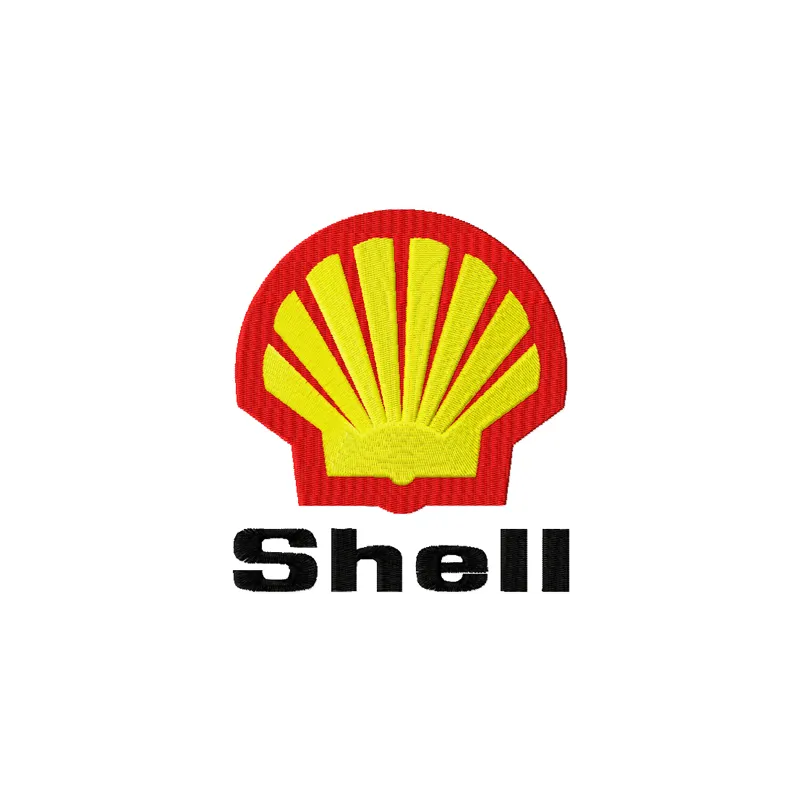 Shell logo embroidery design showcasing intricate stitching patterns for auto and moto enthusiasts.