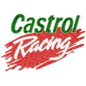 Castrol racing logo embroidery design showcased on an auto-themed project, perfect for motorsport enthusiasts.