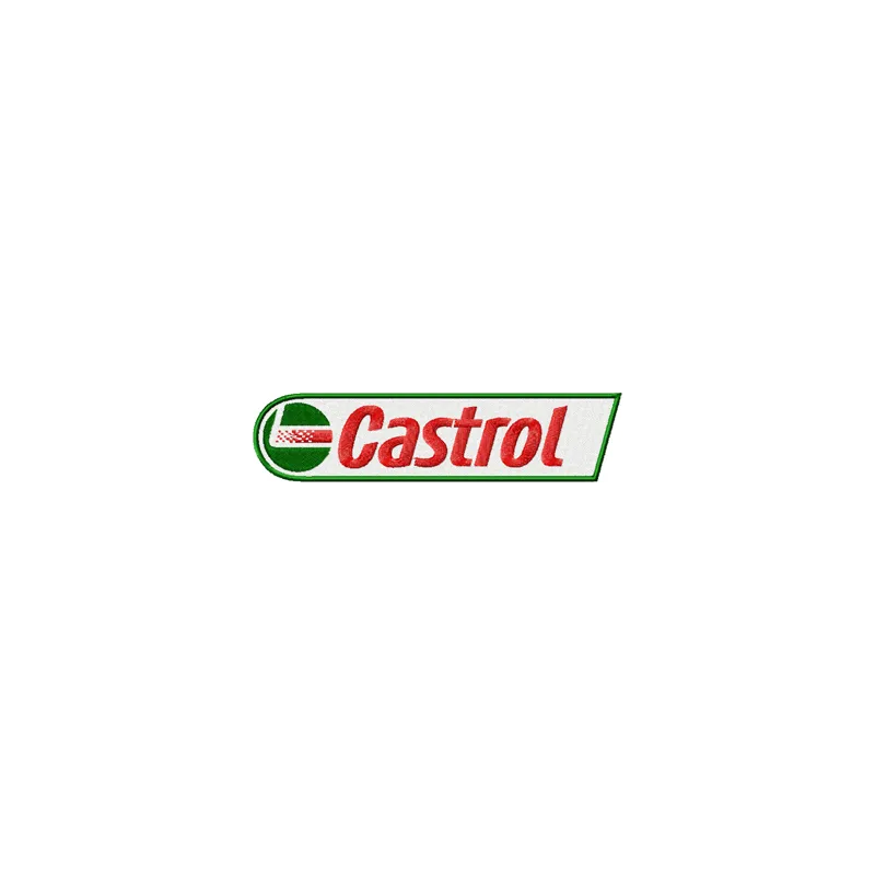 Preview of Castrol classic logo embroidery design for auto and moto enthusiasts, ideal for stitching on caps or jackets.