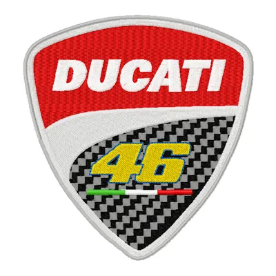 Ducati 46 Rossi logo embroidery design showcasing a vibrant motorcycle emblem for stitching on garments.