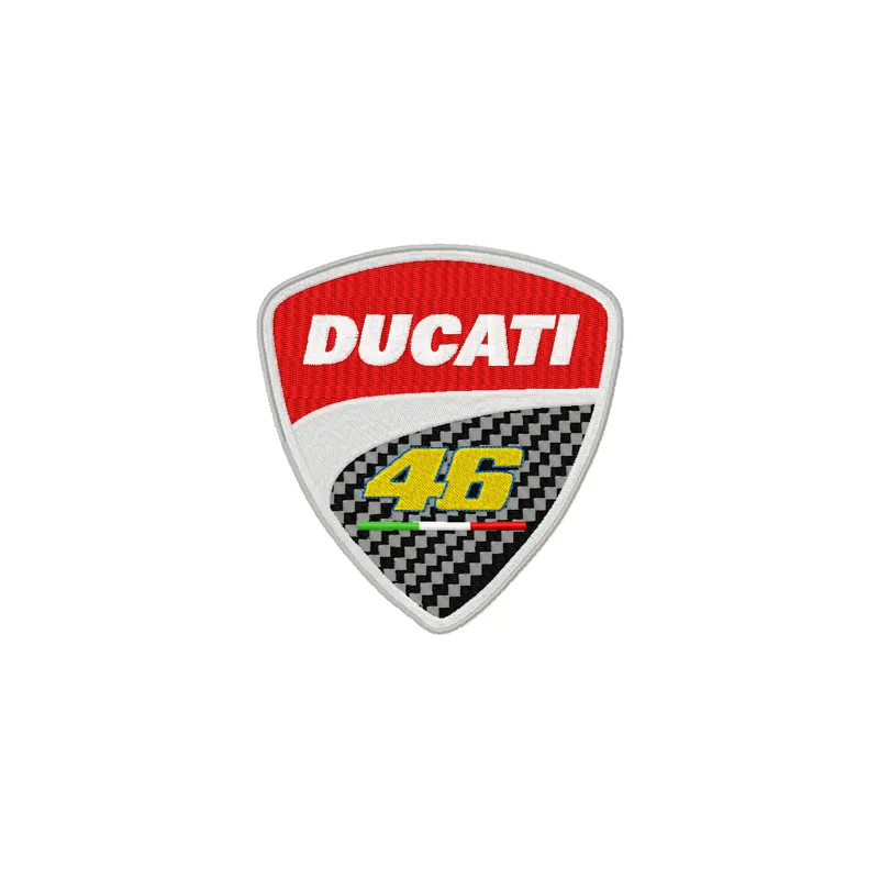 Ducati 46 Rossi logo embroidery design showcasing a vibrant motorcycle emblem for stitching on garments.