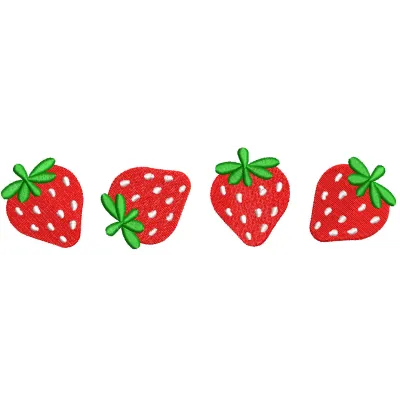 Embroidery design preview of vibrant strawberries in a detailed stitching pattern.