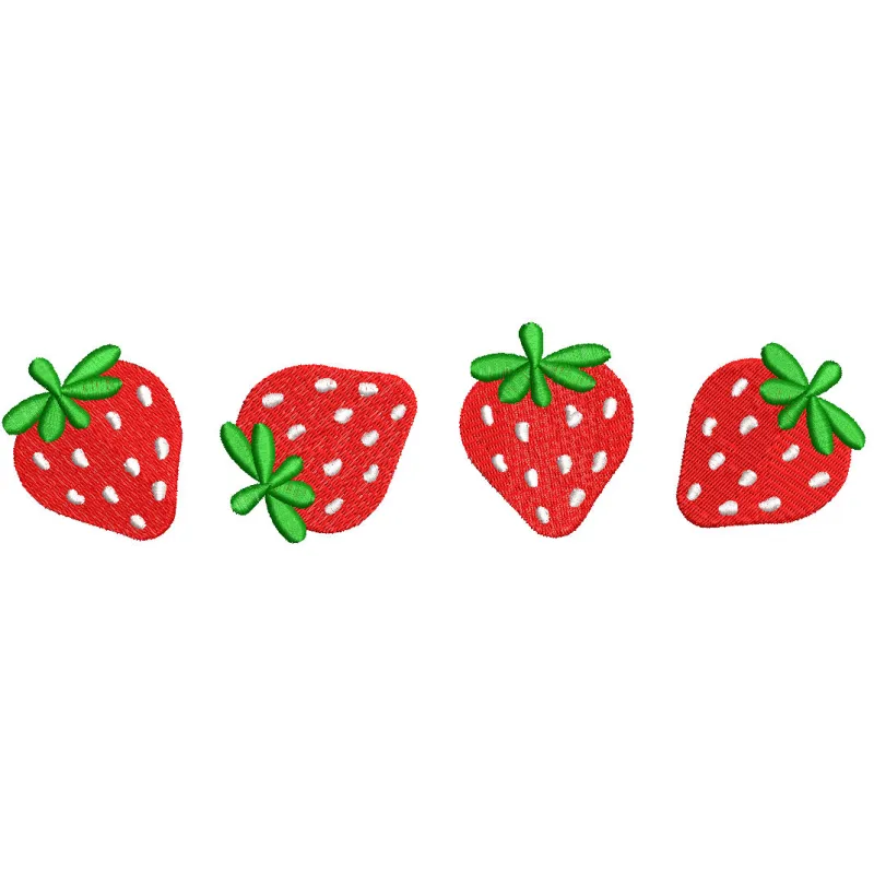 Embroidery design preview of vibrant strawberries in a detailed stitching pattern.