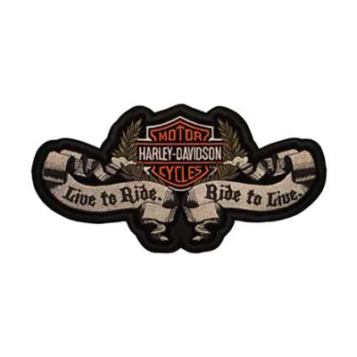 Live to Ride embroidery design featuring the iconic Harley Davidson logo, ideal for motorcycle enthusiasts.