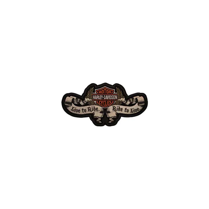 Live to Ride embroidery design featuring the iconic Harley Davidson logo, ideal for motorcycle enthusiasts.