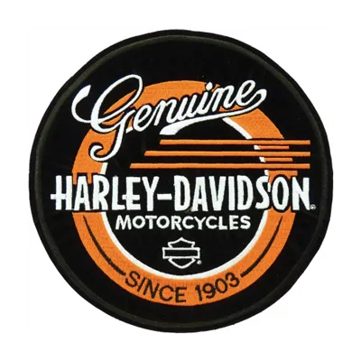 Harley Davidson Record logo embroidery design showcased on a black fabric, ideal for auto and moto enthusiasts.
