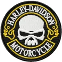 Harley Davidson round patch embroidery design for auto and moto enthusiasts, showcasing intricate stitching details.