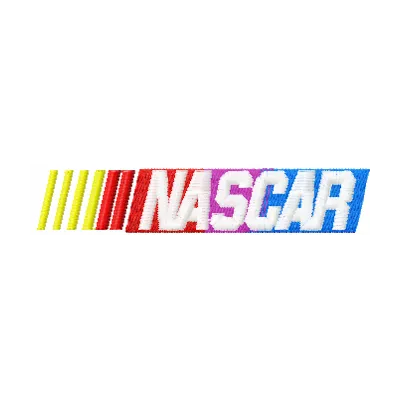 Nascar Racing logo embroidery design showcased on a vibrant fabric, ideal for auto enthusiasts and crafters.