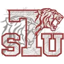 Embroidery design preview of the Texas Southern Tigers custom logo, showcasing vibrant colors and detailed stitching.