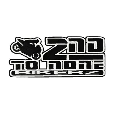 2nd to none bikerz logo embroidery design showcased on a denim jacket, featuring intricate stitching patterns.