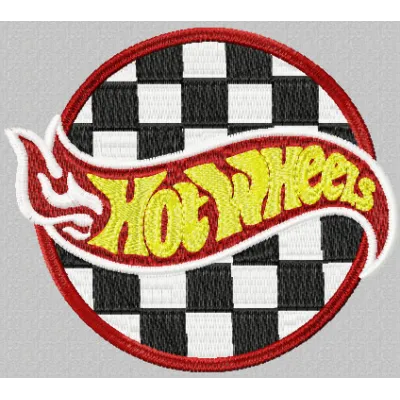Hot Wheels Racing Logo embroidery design showcasing a vibrant stitched motif for auto enthusiasts.