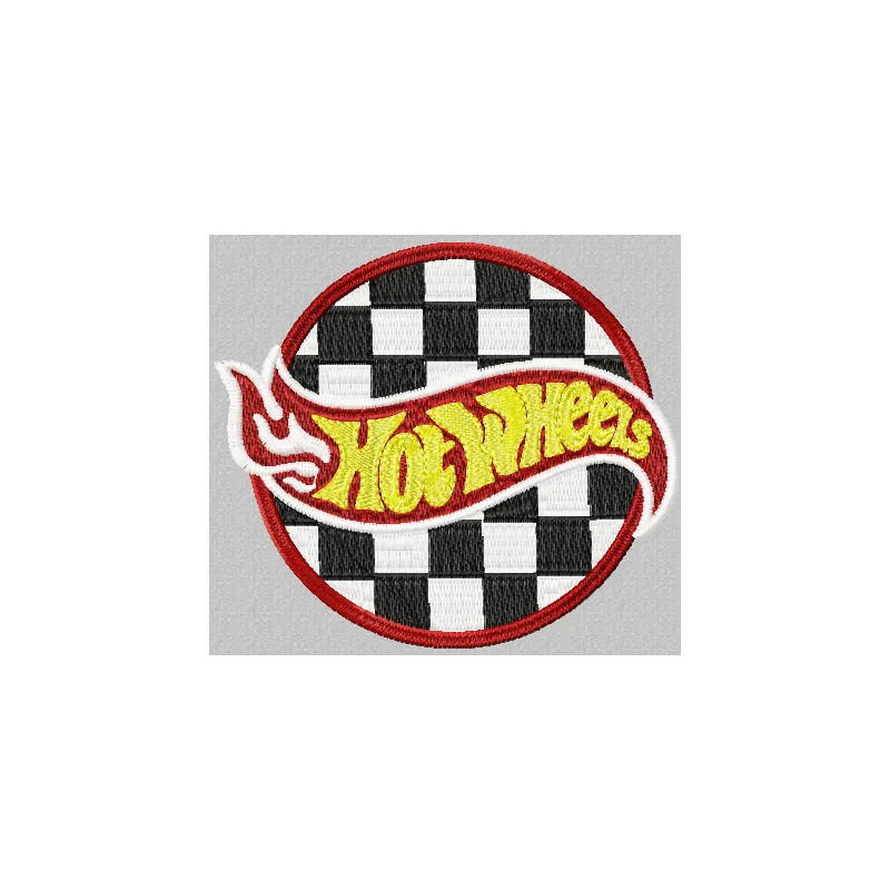 Hot Wheels Racing Logo embroidery design showcasing a vibrant stitched motif for auto enthusiasts.