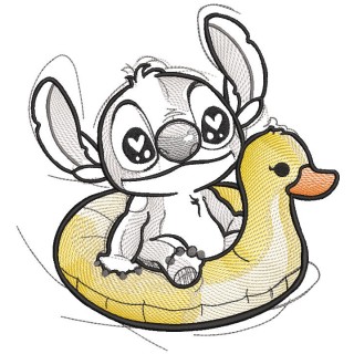 Stitch rides a rubber duck embroidery design - Embroidery Design