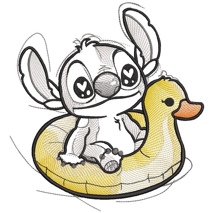 Stitch rides a rubber duck embroidery design - Embroidery Design